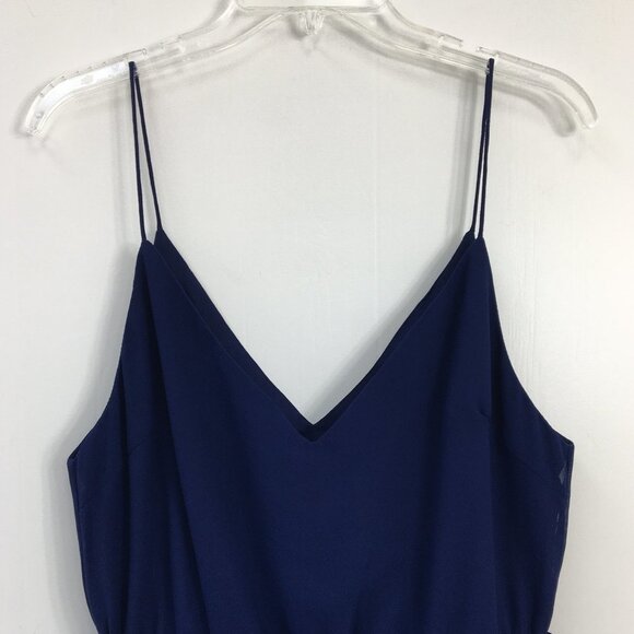 Asos Design Strappy V-Neck Navy Flare Skirt Sheer Overlay Midi Dress Size 10 - Picture 2 of 6